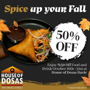 50% off food and drinks (valid Oct 16-31) @ 1188 Davie St, Vancouver BC