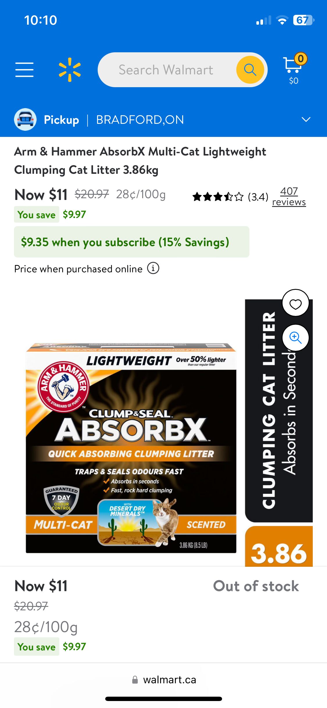 Walmart] Arm & Hammer Absorbx Lightweight Cat Litter Reg $20.97 Now $11.  YMMV - RedFlagDeals.com Forums