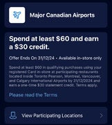 [Amex Offers] Spend $60 & Get $30 at Major Canadian Airports