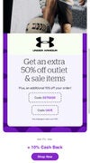 Extra 50% off outlet and sale items, plus an additional 15% plus 10% Rakuten