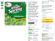 Irish Spring Bar Soap - Original Clean Scent 12 x 106 gram bars. $8.10 after discount