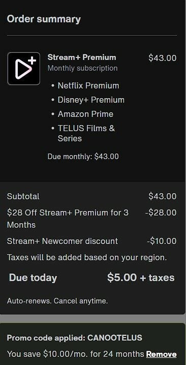 TELUS & KOODO / Stream+ Premium $5/mo 3 months - RedFlagDeals.com Forums