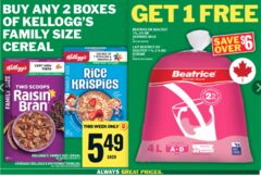 Free 4 L milk with 2 family size Kellog's cereal (May 01 - May 07)