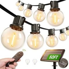 50FT Solar Lights Outdoor with Remote / 27 Shatterproof G40 Bulbs / Solar Powered & USB Charging 20%off to $39.99