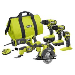 $248.00 Ryobi 18v One+ 6 Tool Kit w/Batt, Charger & bag