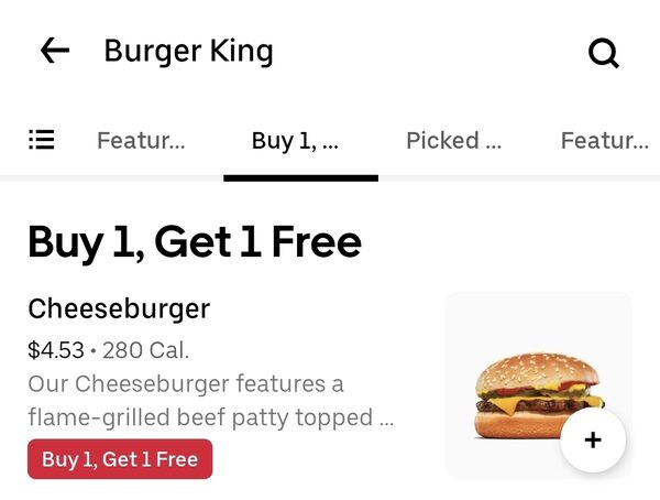 Burger King] Burger King (via Uber Eats) - 2 Cheeseburgers