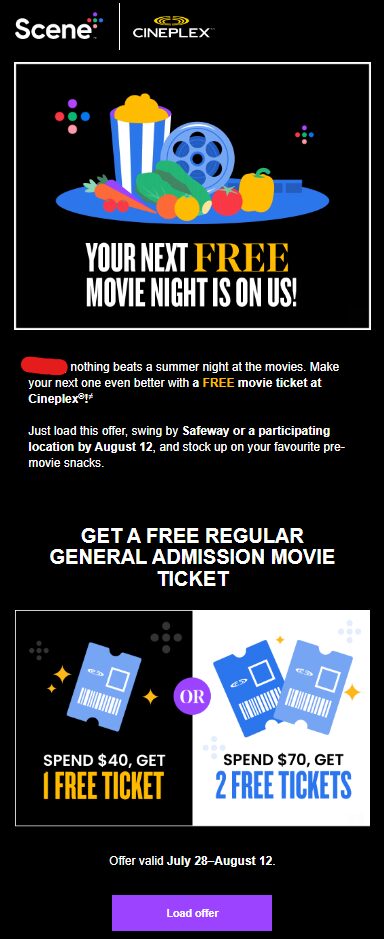 [Scene+] [Scene+] FREE Cineplex Movie Ticket(s) with $40 & $70 Grocery ...