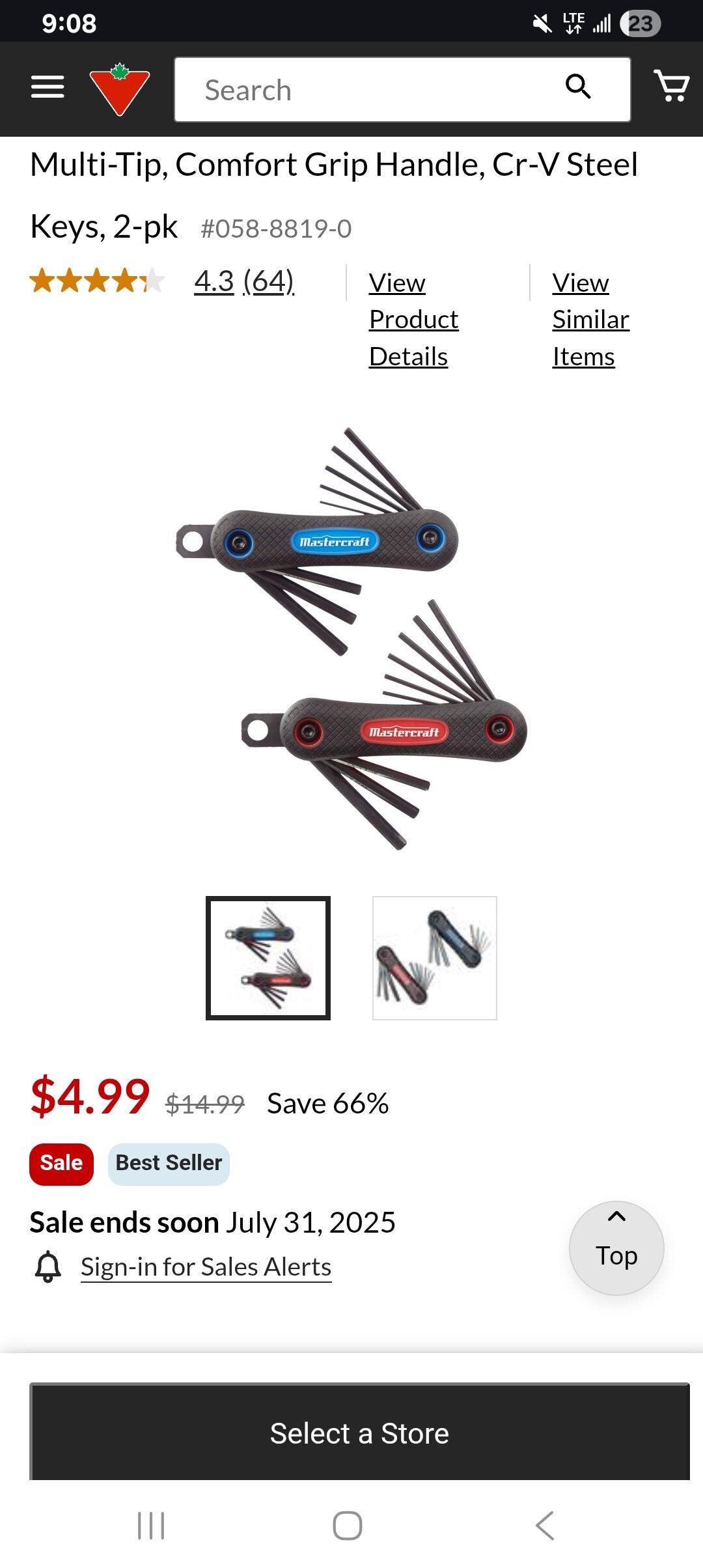 [Canadian Tire] Mastercraft 2 pack hex keys for $4.99 SAE and metric ...
