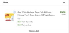 Glad White Garbage Bags - Tall 45 Litres - 160 Trash Bags - $15.50 Subscribe Price