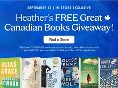 Free book (select Canadian titles) in store Saturday September 13 only
