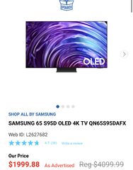 SAMSUNG S95D OLED 4K TV open box 65” $1999.88 55” $1699.98
