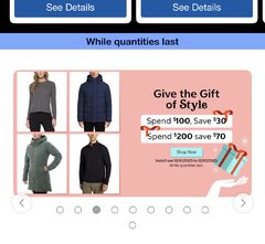 Mix & match qualifying clothing or shoe items for additional savings $30 off $100 and $70 off $200