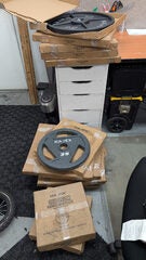Brand new Hajex rubber dumbells and cast iron plates $1 per lb (Delta B.C pickup)