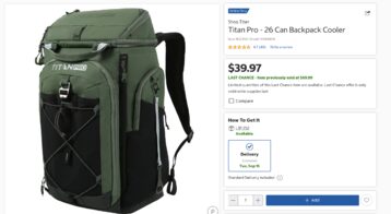 [Costco] Titan Pro - 26 Can Backpack Cooler