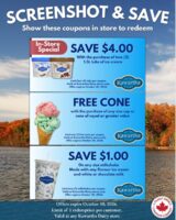 [Kawartha Dairy] BC ON screenshot coupons BOGO cone, $1 off milkshake in store until October 30