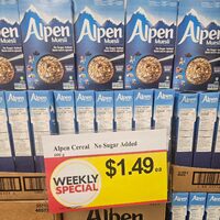 [Sobeys Cash and Carry] Winnipeg Alpen muesli no sugar added cereal 600g (BBfeb27) $1.49, Compliments spiced winter punch sparkling case 99¢