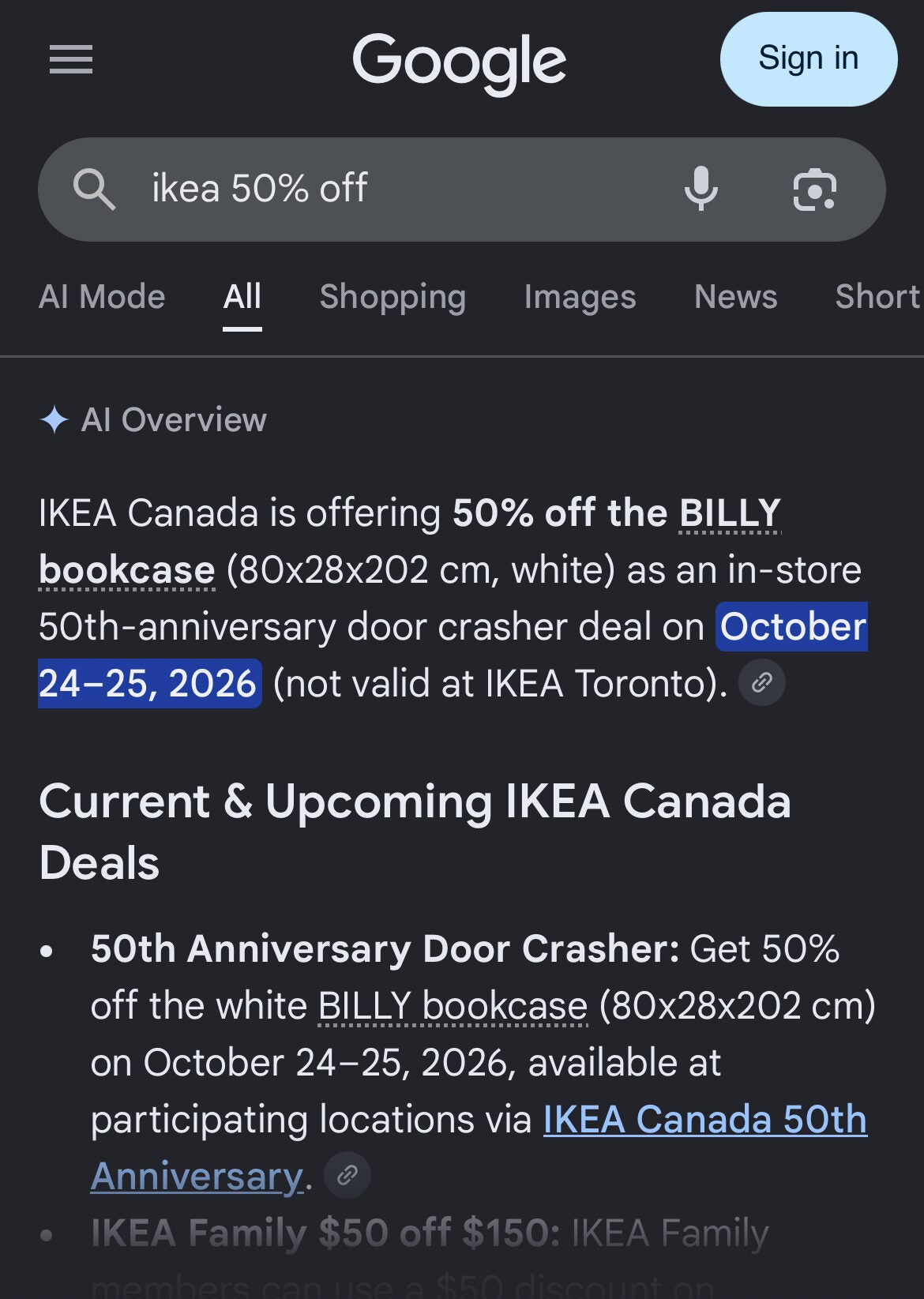 [IKEA] 50% off BILLY bookcase, 80x28x202 cm, white Oct 24&25 (50th ...