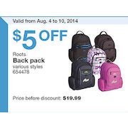 Roots Back Pack - $14.99 ($5.00 Off)