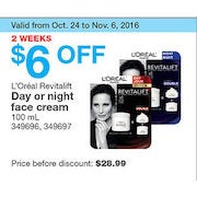 L'Oreal Revitalift Day or Night Face Cream - $22.99 ($6.00 off)