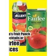 Allen's Fruit Punch & Cocktails Or Fairlee Juices - 4/$5.00