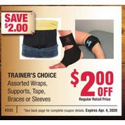 Trainer's Choice Wraps, Supports, Tape, Braces Or Sleeves - $2.00 off