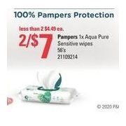 Pampers 1x Aqua Pure Sensitive Wipes - 2/$7.00